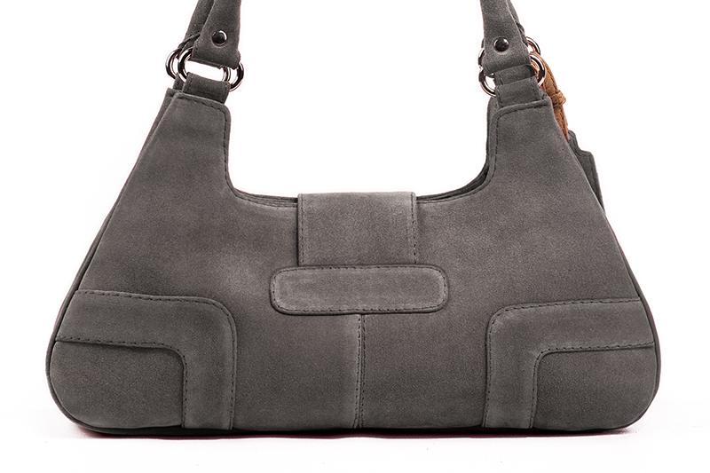 Pebble grey women's dress handbag, matching pumps and belts. Rear view - Florence KOOIJMAN